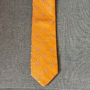 Robert Talbott Silk Tie Orange Geometric Squares USA
